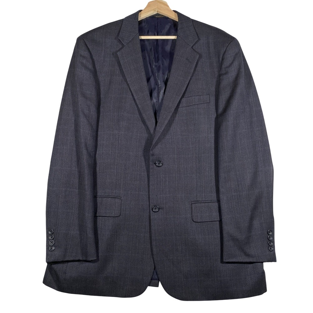 Joseph & Feiss Gold Mens 44L Classic Fit Grey Herringbone Windowpane Blazer Wool - Picture 1 of 11